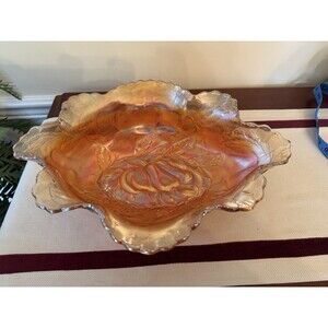 VTG Dugan-Diamond Marigold Carnival Glass Apple and Pear Oval Centerpiece Bowl